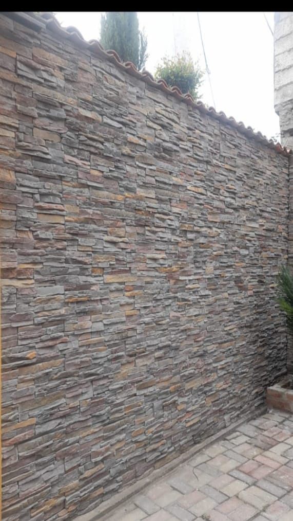 Muro exterior con laja gris