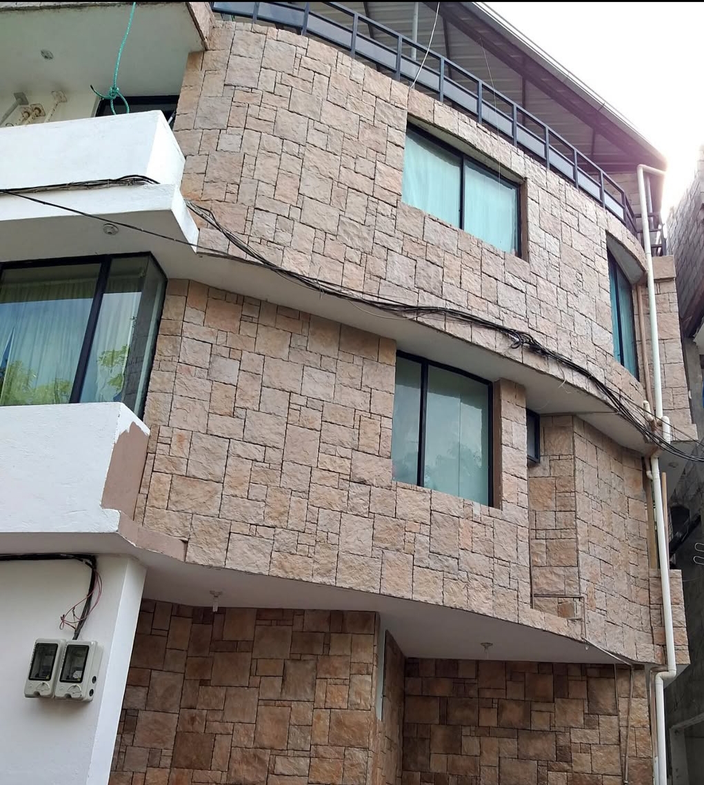 Fachada con revestimiento de piedra